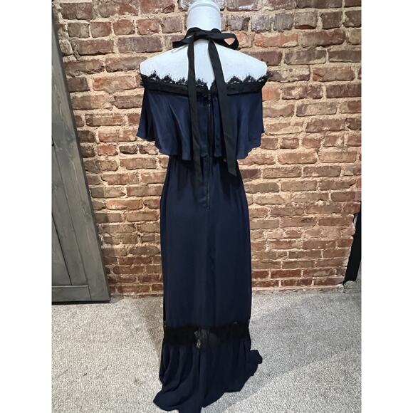 Alice + Olivia Women's Navy Blue Black Lace Sz 8 Maxi Cottagecore prairie NTW - Picture 5 of 10